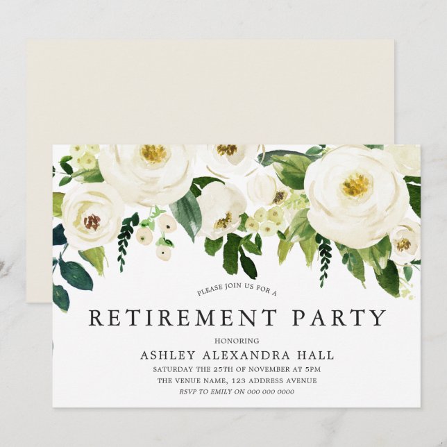 Elegant Vit ros BeSnygg Pension Party Inbjudningar (Fram/baksida)
