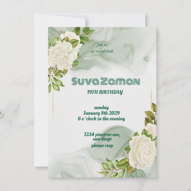 Elegant vit ros  Blommig 19-årsdag Spara Datumet (Framsida)