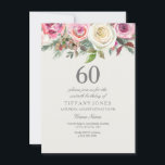 Elegant Vit ros Blommigt 60:e födelsedag Inbjudan<br><div class="desc">Elegant Vit ros Blommigt 60:e födelsedag Inbjudan vacker elegant - vattenfärgskonstruktion för blommigt Fully Anpassade / personlig</div>
