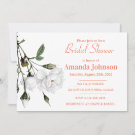 Elegant Vit ros Blommigt Inbjudningskort för möhip