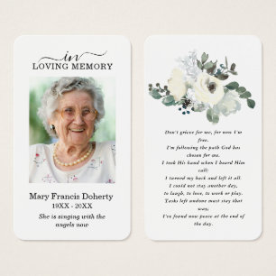 Elegant Vit ros Blommigt Photo Prayer Card Visitkort