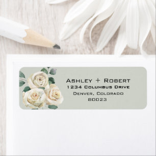 Elegant Vit ros Blommigt   Sage Mint Return Returadress Etikett