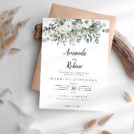 Elegant Vit ros Botaniskt bröllop Inbjudningar