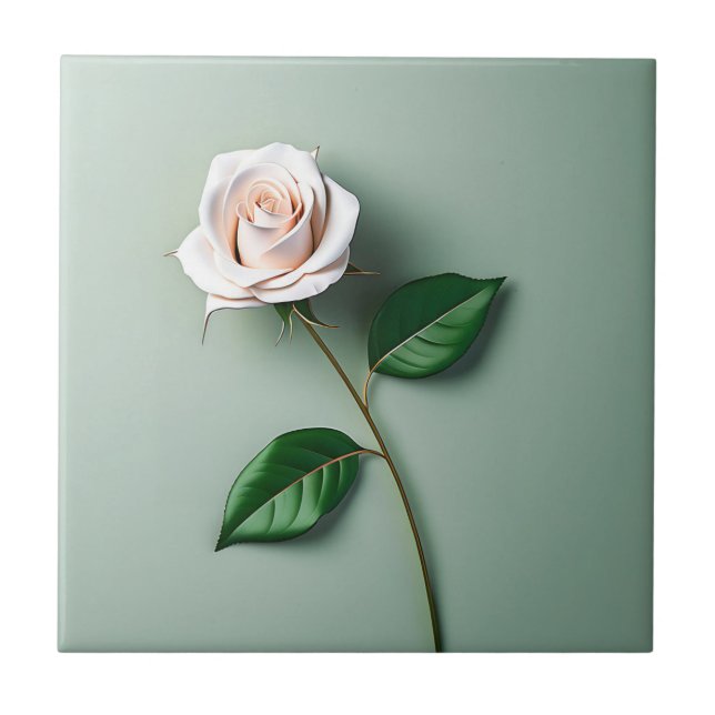 Elegant Vit ros Botaniskt Kakelplatta (Framsidan)