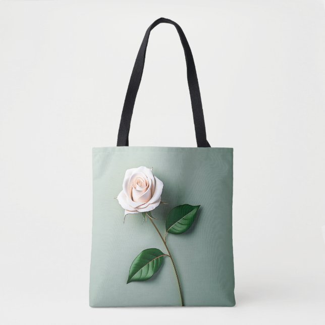 Elegant Vit ros Botaniskt Tygkasse (Framsida)