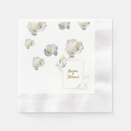 Elegant Vit ros Bröllop Napkins - Personlig Pappersservett