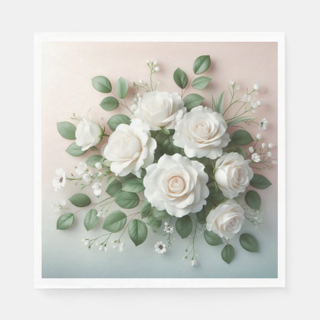 Elegant Vit ros Bröllop Pappersservett (Framsidan)