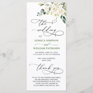 Elegant Vit ros Eucalyptus Bröllop Ceremony Program