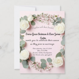 Elegant Vit ros & Eucalyptus bröllopsinbjudan Inbjudningar