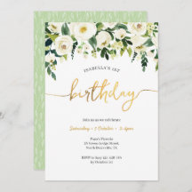 Elegant Vit ros Flickor, födelsedagsinbjudan