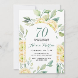 Elegant Vit ros Flora Grey 70:e födelsedagen Inbjudningar