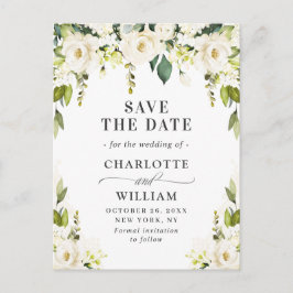 Elegant Vit ros Flowers Bröllop spara datum Meddelande Vykort