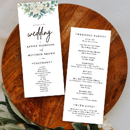 Elegant Vit ros Greenery Blommigt Bröllopsprogram