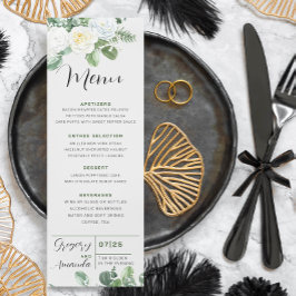 Elegant Vit ros & Greenery Bröllop Menu Inbjudningar