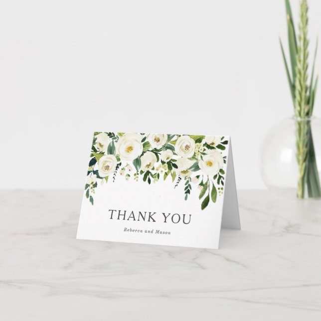 Elegant Vit ros Greenery Bröllop Tack (Framsida)