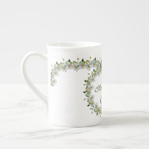 Elegant Vit ros Greenery Budens mamma Benporslin Mugg