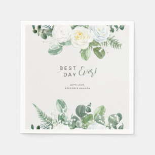 Elegant Vit ros & Greenery Pappersservett