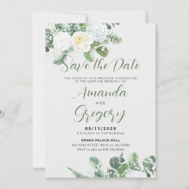 Elegant Vit ros & Grey Spara-datum Inbjudningar