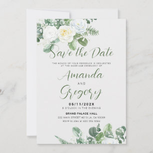 Elegant Vit ros & Grey Spara-datum Inbjudningar