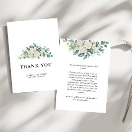 Elegant vit ros grönska blomsterbröllop tack kort