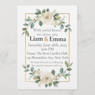 Elegant vit ros grönska bröllopsinbjudan inbjudningar
