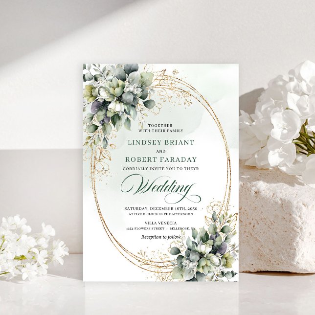 Elegant vit ros grönska bröllopsinbjudan inbjudningar (Elegant white rose greenery wedding invitation)