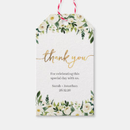Elegant Vit ros & guld Bröllop Tack märkre Presentetikett