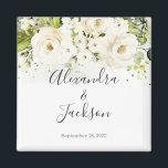 Elegant Vit ros & Guld Cursive Bröllop Magnet<br><div class="desc">Perfektens sätt att fira din Speciella dag! Kolla in matchande objekt: https://www.zazzle.com/store/bdp_designs/products?cg=196448434588051810</div>