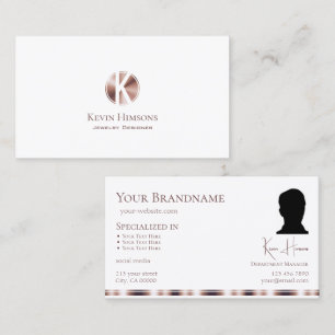Elegant Vit ros Guld med Monogram och foto Visitkort