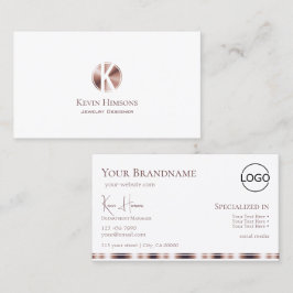 Elegant Vit ros Guld med Monogram och Logotyp Visitkort