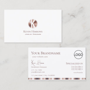 Elegant Vit ros Guld med Monogram och Logotyp Visitkort