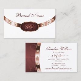 Elegant Vit ros Guld och Burgundy med Monogram Visitkort