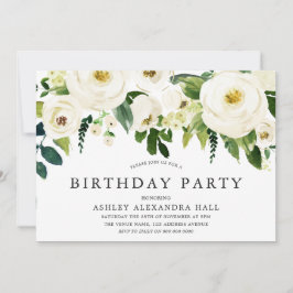 Elegant Vit ros hela Födelsedagsfesten Inbjudningar