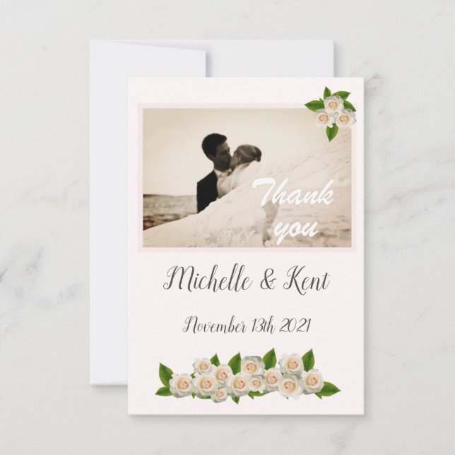 Elegant Vit ros - kort med stort tack (Framsida)