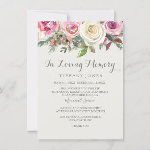 Elegant Vit ros Memorial Notification Service Inbjudningar