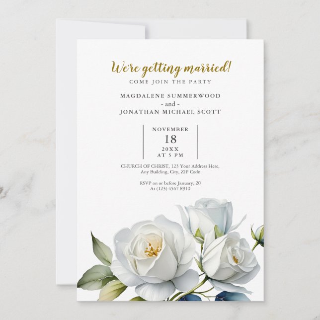Elegant Vit ros minimalistisk Blommigt Bröllop Inbjudningar (Framsida)