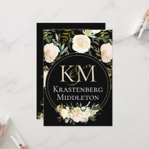Elegant Vit ros Monogrammed Bröllop Inbjudningar