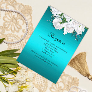 Elegant Vit ros och Aqua Wedding Reception Tilläggskort