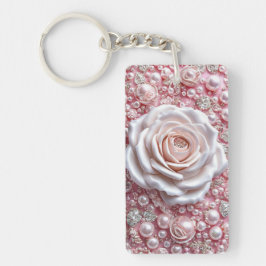 Elegant vit ros och gnistrande rosa pärlor