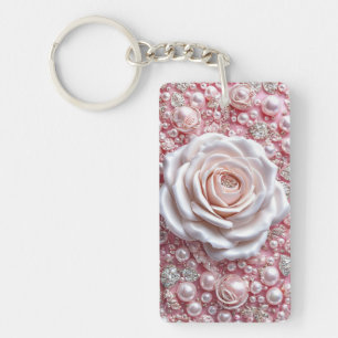 Elegant vit ros och gnistrande rosa pärlor