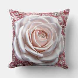 Elegant vit ros och gnistrande rosa pärlor kudde