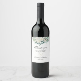 Elegant vit ros och liljor bröllop vinflaska etikett