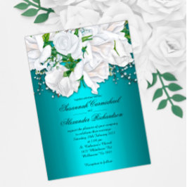 Elegant Vit ros om inbjudan till Aqua Wedding