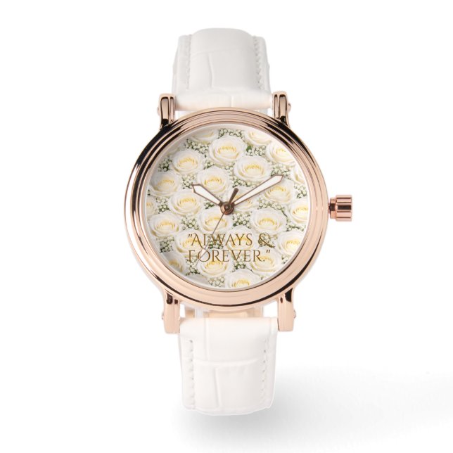 Elegant vit ros Personlig blomster Armbandsur (Framsida)