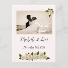 Elegant Vit ros Platt Tack vykort