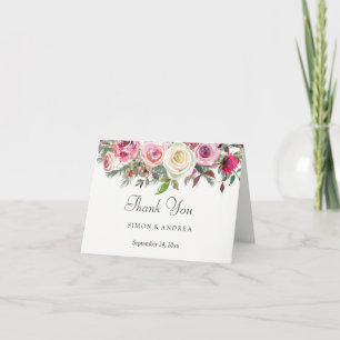 Elegant Vit ros Rosa Blommigt Bröllop Tack Kort