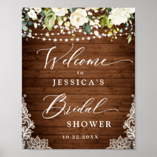 Elegant Vit ros Snöre Rustic Wood Möhippa Poster