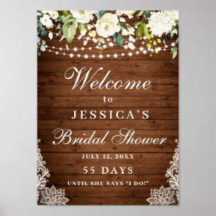 Elegant Vit ros Snöre Rustic Wood Möhippa Poster