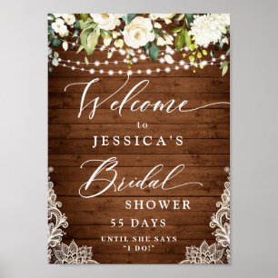 Elegant Vit ros Snöre Rustic Wood Möhippa Poster