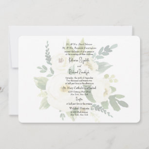 Elegant Vit ros Watercolor Bröllop Round Inbjudningar